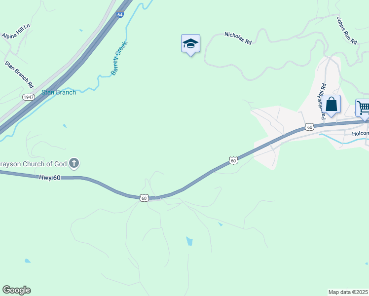 map of restaurants, bars, coffee shops, grocery stores, and more near Radio Tower Rd in Grayson
