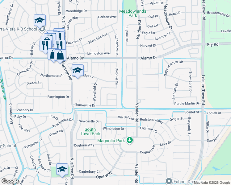 map of restaurants, bars, coffee shops, grocery stores, and more near 532 Somerville Circle in Vacaville
