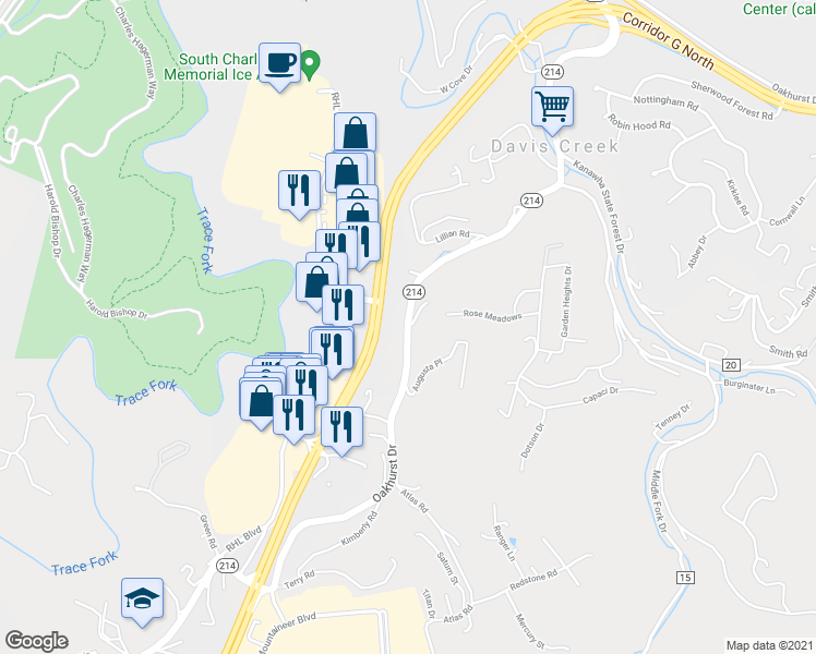 map of restaurants, bars, coffee shops, grocery stores, and more near 1823 Oakhurst Drive in Charleston