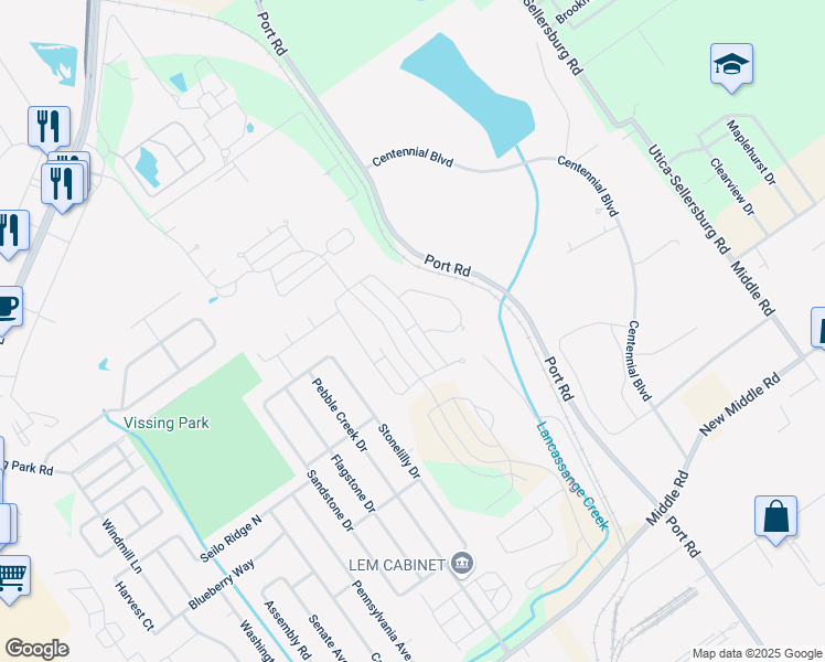 map of restaurants, bars, coffee shops, grocery stores, and more near Port Road in Jeffersonville