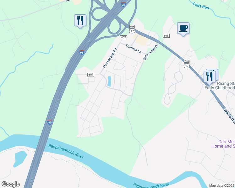 map of restaurants, bars, coffee shops, grocery stores, and more near 113 Tree Line Drive in Fredericksburg