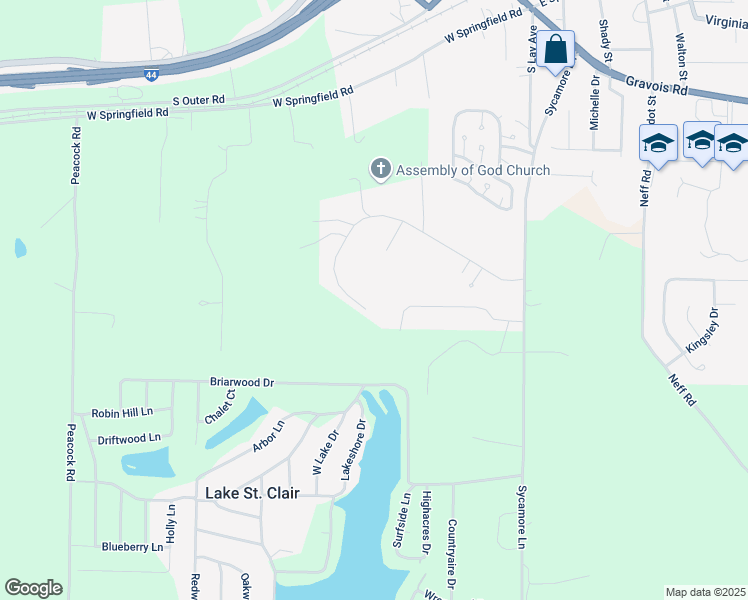 map of restaurants, bars, coffee shops, grocery stores, and more near 316 Crescent Lake Road in Saint Clair