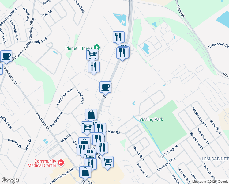 map of restaurants, bars, coffee shops, grocery stores, and more near 3618-3696 East 10th Street in Jeffersonville