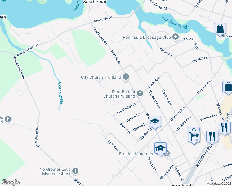 map of restaurants, bars, coffee shops, grocery stores, and more near 114 Nentego Drive in Fruitland