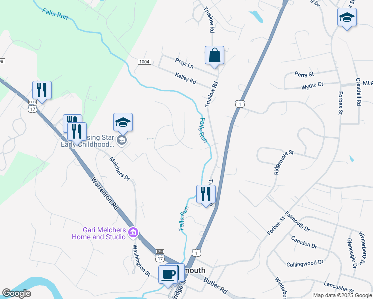 map of restaurants, bars, coffee shops, grocery stores, and more near 49 Carriage Hill Drive in Fredericksburg