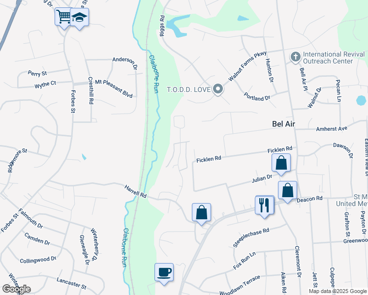 map of restaurants, bars, coffee shops, grocery stores, and more near 51 Townes Place in Fredericksburg