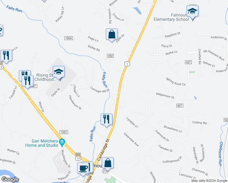 map of restaurants, bars, coffee shops, grocery stores, and more near 64 Truslow Road in Falmouth