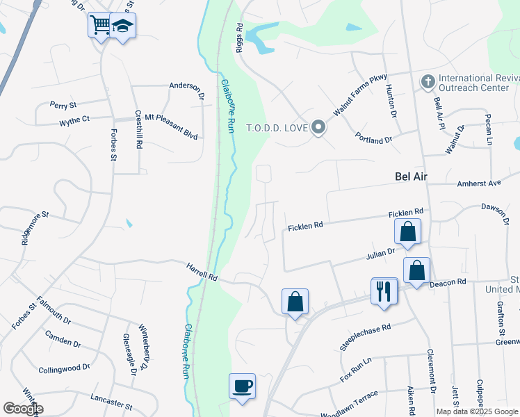 map of restaurants, bars, coffee shops, grocery stores, and more near 203 Dundee Place in Fredericksburg