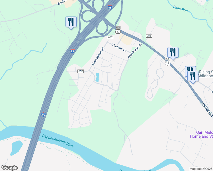 map of restaurants, bars, coffee shops, grocery stores, and more near 100 Brenton Road in Fredericksburg