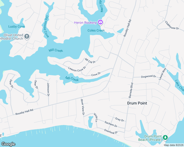 map of restaurants, bars, coffee shops, grocery stores, and more near 260 Cove Drive in Lusby