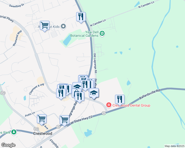 map of restaurants, bars, coffee shops, grocery stores, and more near in Crestwood