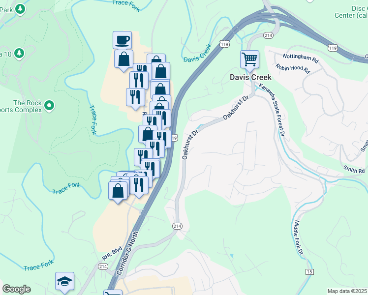map of restaurants, bars, coffee shops, grocery stores, and more near 1807-1845 Jefferson Road in Charleston