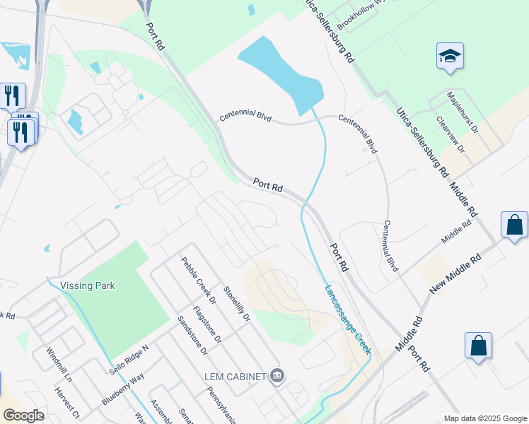 map of restaurants, bars, coffee shops, grocery stores, and more near Port Road in Jeffersonville