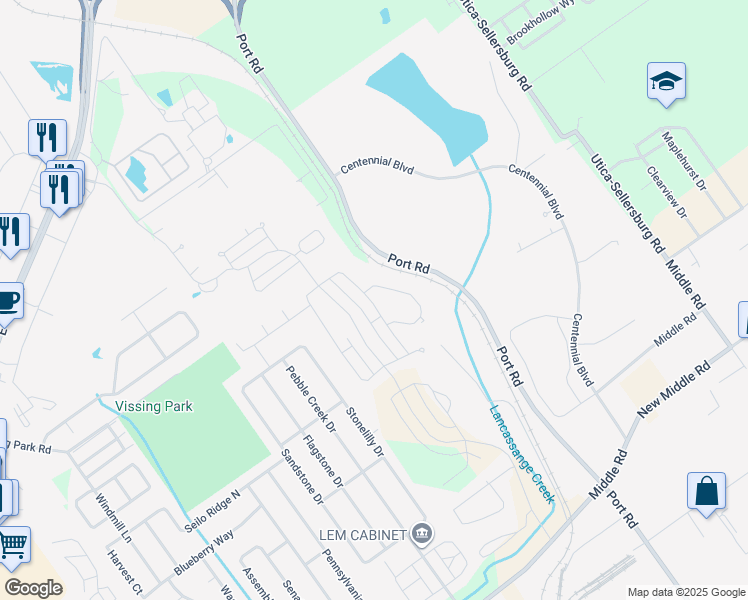 map of restaurants, bars, coffee shops, grocery stores, and more near Port Road in Jeffersonville