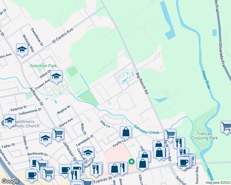 map of restaurants, bars, coffee shops, grocery stores, and more near 30 Garfield Lane in Napa