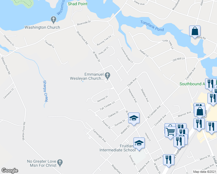 map of restaurants, bars, coffee shops, grocery stores, and more near 614 West Main Street in Fruitland
