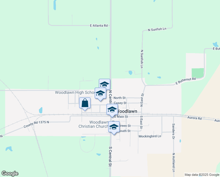 map of restaurants, bars, coffee shops, grocery stores, and more near 300 North Central Street in Woodlawn
