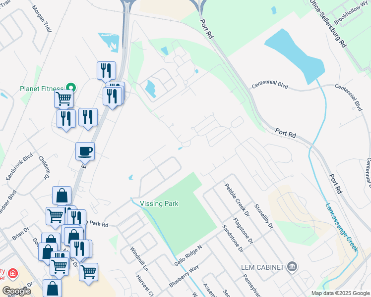 map of restaurants, bars, coffee shops, grocery stores, and more near 3808 Butternut Circle in Jeffersonville