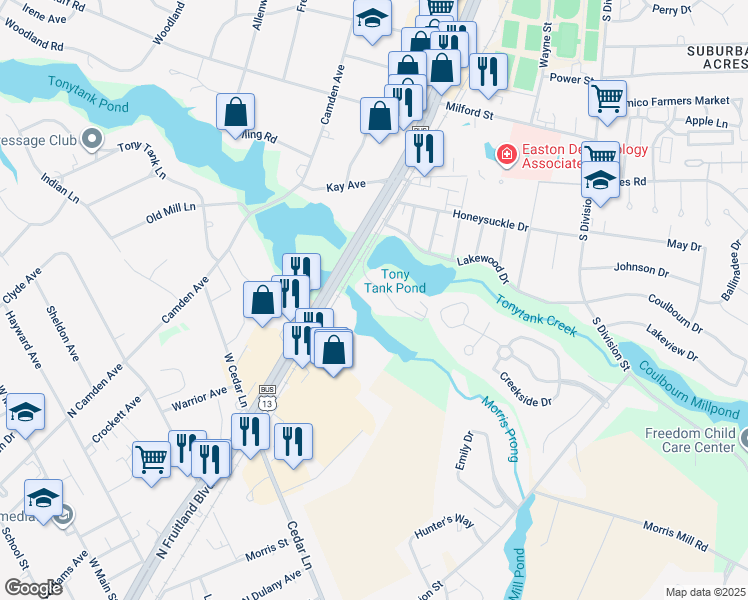 map of restaurants, bars, coffee shops, grocery stores, and more near 228 Canal Park Drive in Salisbury