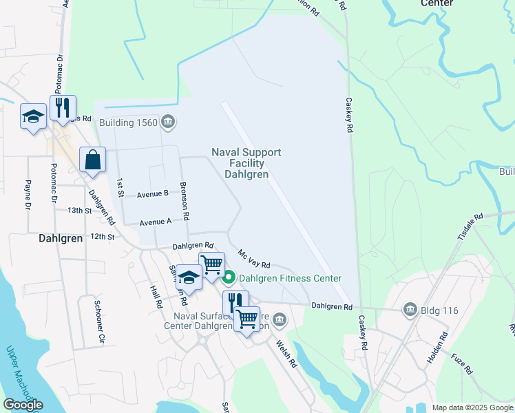 map of restaurants, bars, coffee shops, grocery stores, and more near 5487 Marple Road in Dahlgren