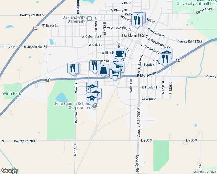map of restaurants, bars, coffee shops, grocery stores, and more near South Clay Street in Oakland City