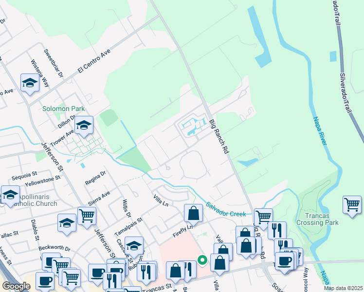 map of restaurants, bars, coffee shops, grocery stores, and more near 30 Garfield Lane in Napa