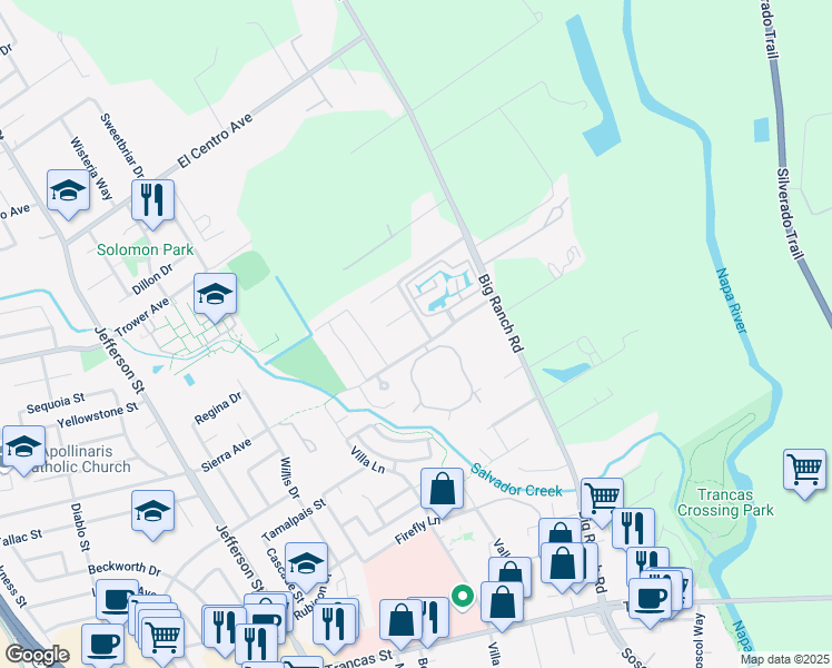 map of restaurants, bars, coffee shops, grocery stores, and more near 30 Garfield Lane in Napa