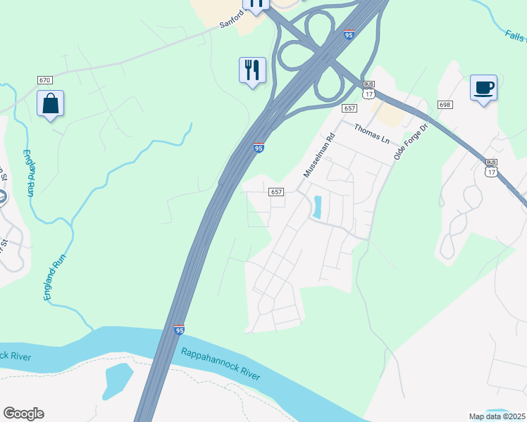 map of restaurants, bars, coffee shops, grocery stores, and more near 117 Musselman Road in Falmouth