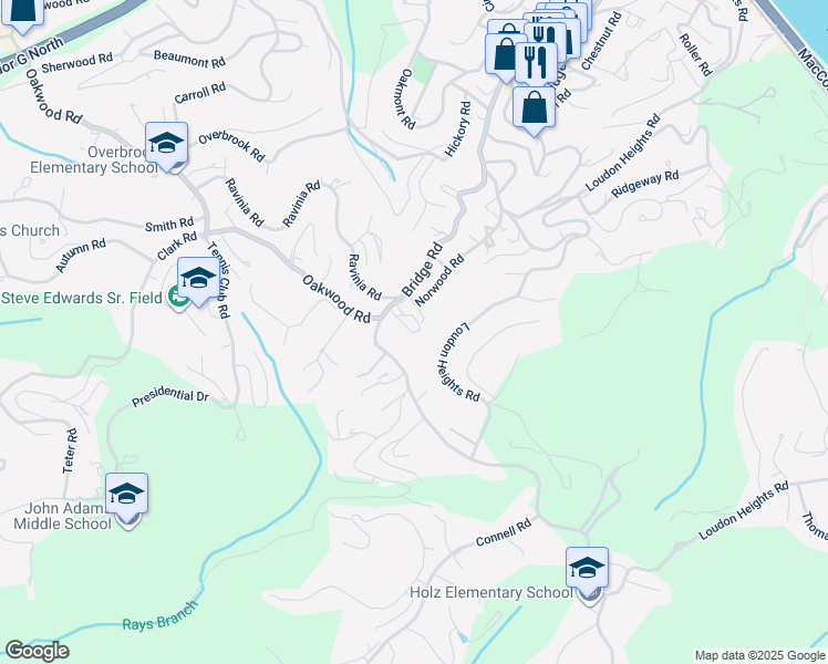map of restaurants, bars, coffee shops, grocery stores, and more near 1516 Bridge Road in Charleston