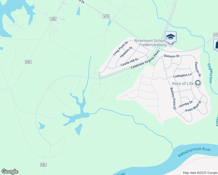map of restaurants, bars, coffee shops, grocery stores, and more near 5909 Avery Point Drive in Fredericksburg