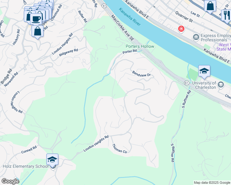 map of restaurants, bars, coffee shops, grocery stores, and more near 501-553 Bendview Drive in Charleston
