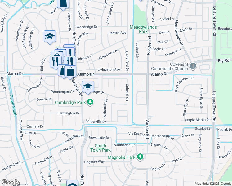 map of restaurants, bars, coffee shops, grocery stores, and more near 148 Yarmouth Court in Vacaville