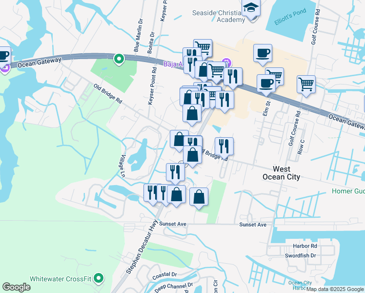 map of restaurants, bars, coffee shops, grocery stores, and more near 9815 Stephen Decatur Highway in Berlin