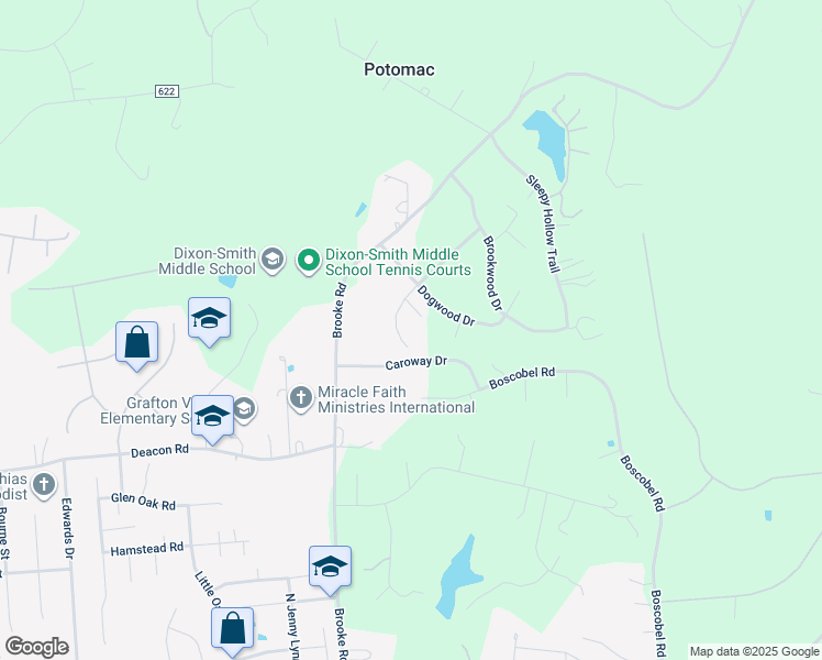 map of restaurants, bars, coffee shops, grocery stores, and more near 112 West Wildwood Lane in Fredericksburg