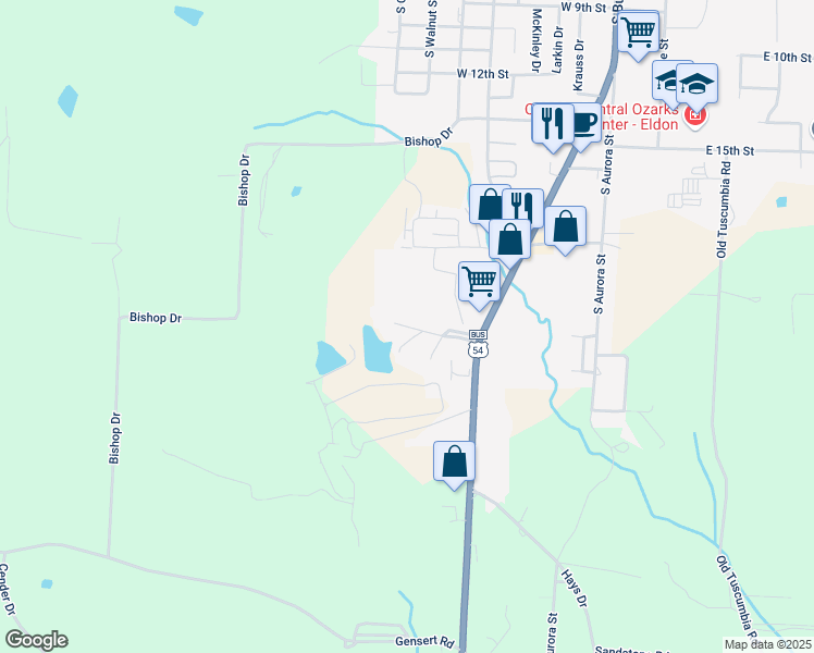 map of restaurants, bars, coffee shops, grocery stores, and more near Moon Valley Road in Eldon