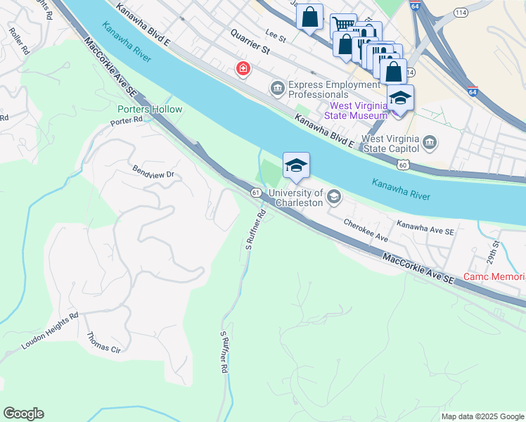 map of restaurants, bars, coffee shops, grocery stores, and more near 1810 Roundhill Road in Charleston