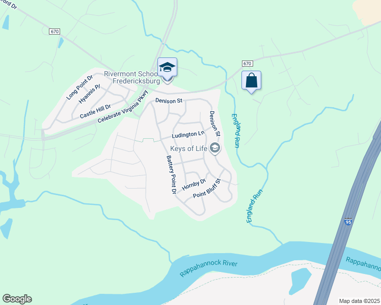 map of restaurants, bars, coffee shops, grocery stores, and more near 16 Brant Court in Fredericksburg