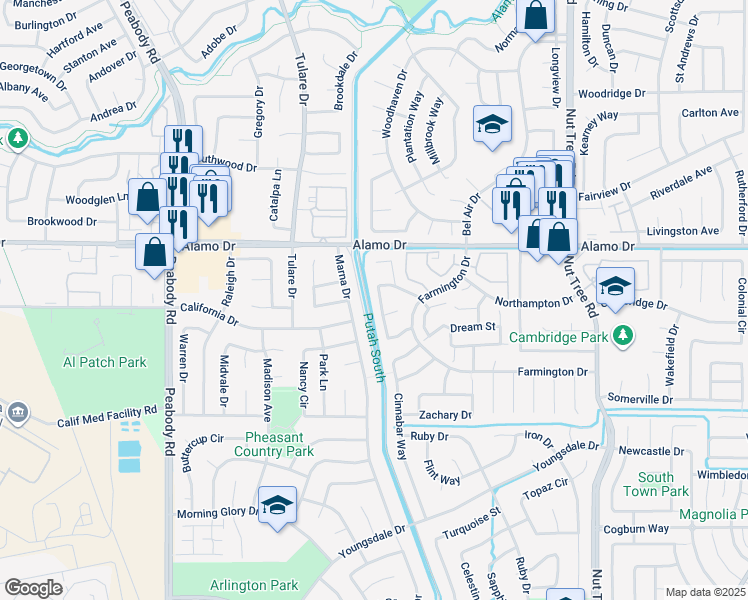 map of restaurants, bars, coffee shops, grocery stores, and more near 290 Aaron Circle in Vacaville