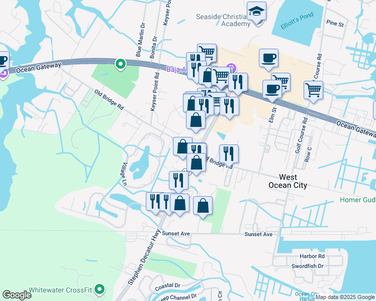 map of restaurants, bars, coffee shops, grocery stores, and more near 9815 Stephen Decatur Highway in Berlin