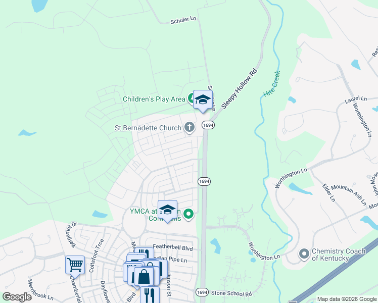 map of restaurants, bars, coffee shops, grocery stores, and more near 6418 Paintbrush Lane in Prospect
