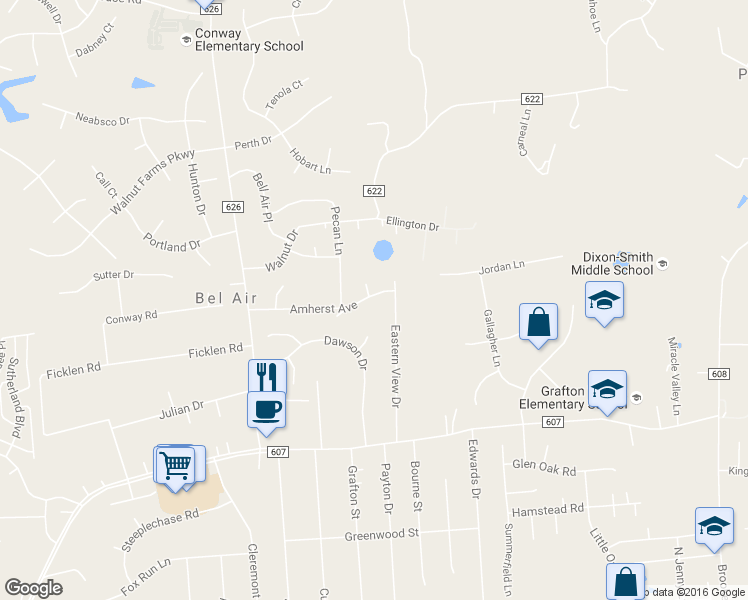 map of restaurants, bars, coffee shops, grocery stores, and more near 1208 Amherst Avenue in Fredericksburg