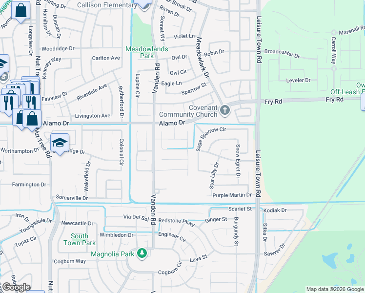 map of restaurants, bars, coffee shops, grocery stores, and more near 143 Shubin Way in Vacaville