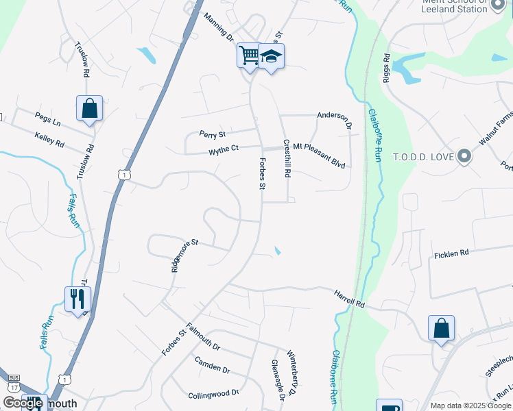 map of restaurants, bars, coffee shops, grocery stores, and more near 805 Forbes Street in Falmouth