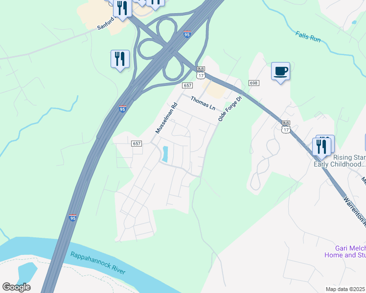 map of restaurants, bars, coffee shops, grocery stores, and more near 310 Brenton Road in Fredericksburg