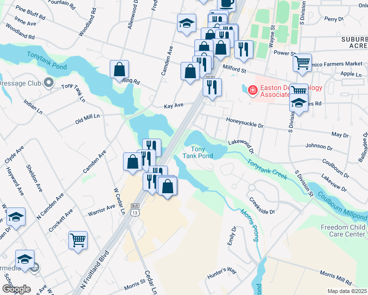 map of restaurants, bars, coffee shops, grocery stores, and more near 251 Canal Park Drive in Salisbury