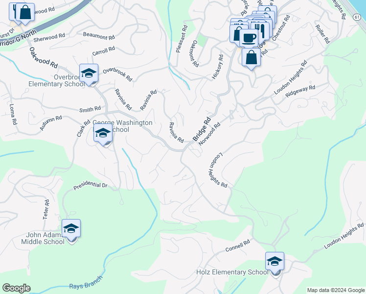 map of restaurants, bars, coffee shops, grocery stores, and more near 1407 Bridge Road in Charleston