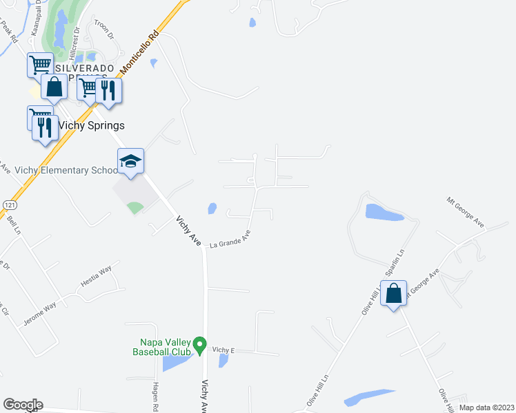 map of restaurants, bars, coffee shops, grocery stores, and more near 33 Almar Drive in Napa