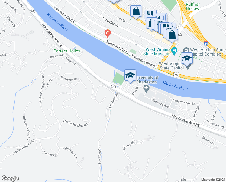 map of restaurants, bars, coffee shops, grocery stores, and more near 1810 Roundhill Road in Charleston