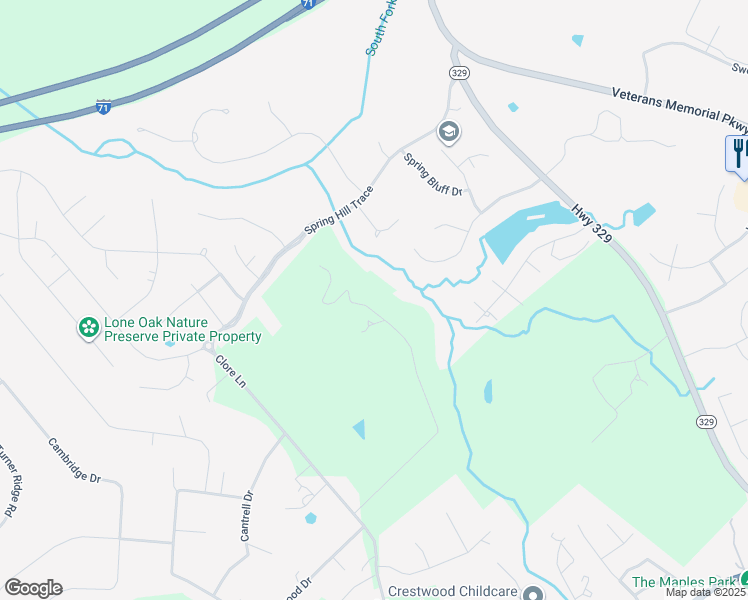 map of restaurants, bars, coffee shops, grocery stores, and more near 6703 Briarhill Road in Crestwood