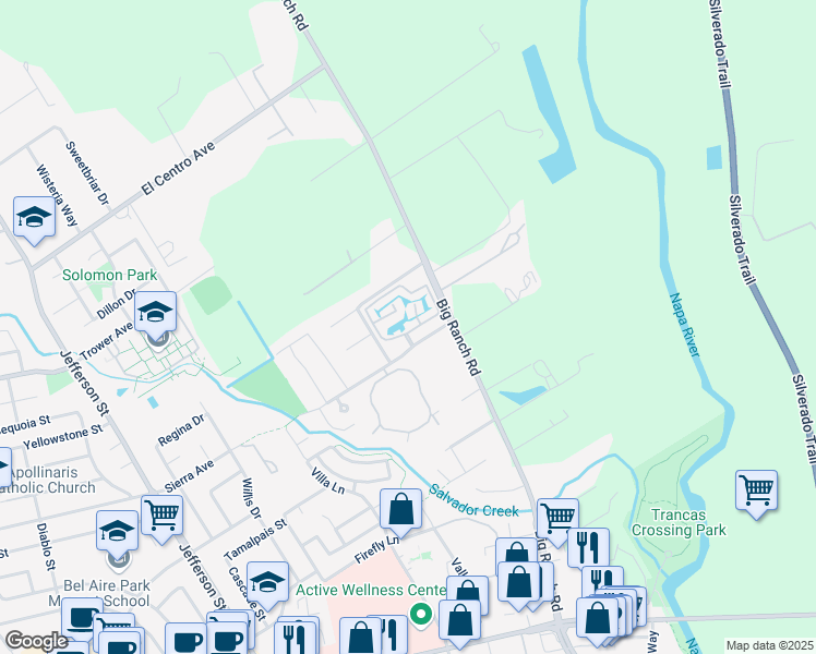 map of restaurants, bars, coffee shops, grocery stores, and more near 60 Fountain Grove Circle in Napa